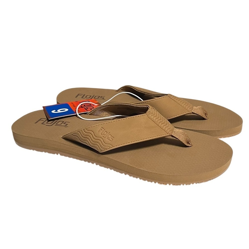 Flojos Ola Flip Flop Men’s 9 Tan Casual Open Toe Faux Leather Slip-On NWT
